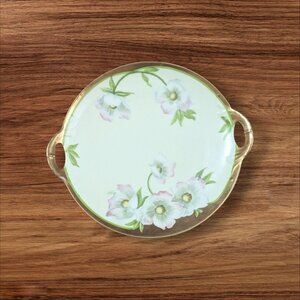 Hand Painted Vintage Bavarian Porcelain Platter With Pink Floral Design & Gold H